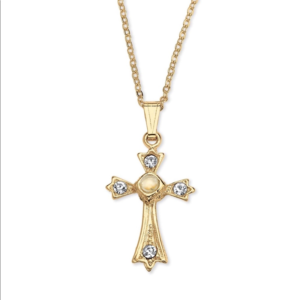 Crystal 14Kgold plated Lords prayer cross necklace